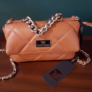 Laura Biaggi Tan Quilted Crossbody Bag